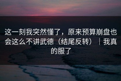 这一刻我突然懂了，原来预算崩盘也会这么不讲武德（结尾反转）｜我真的服了