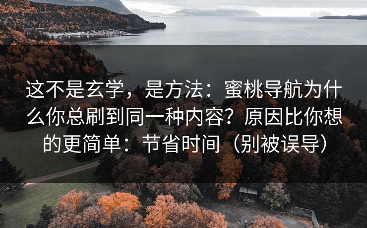 这不是玄学，是方法：蜜桃导航为什么你总刷到同一种内容？原因比你想的更简单：节省时间（别被误导）